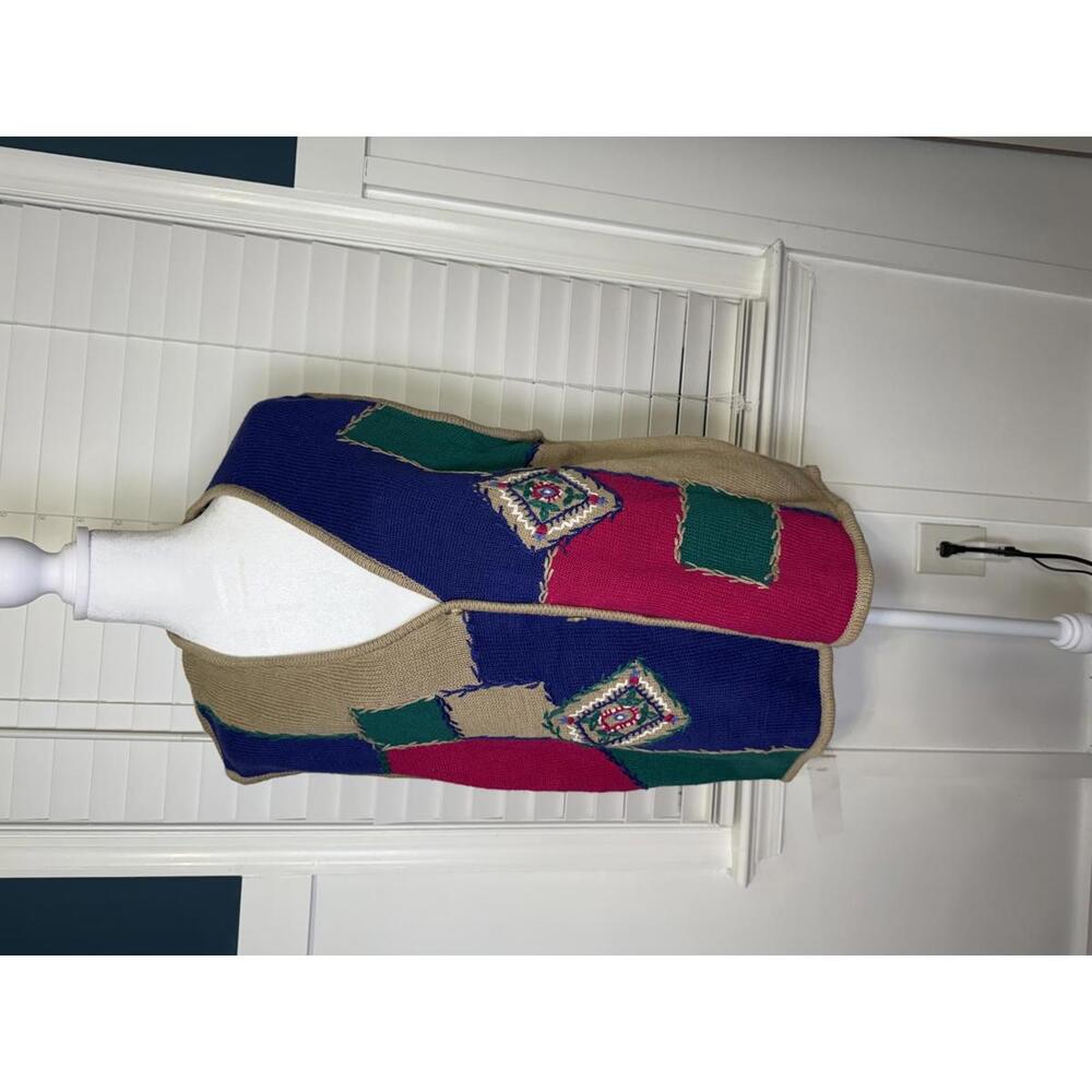 Vintage Koret Colorblock Knit Vest with Embroidered Patchwork